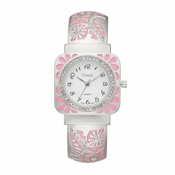Vivani Women's Crystal Floral Cuff Watch, Size: Small, Pink