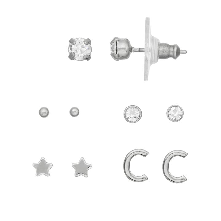 Lc Lauren Conrad Monogram Nickel Free Stud Earring Set, Women's, Silver