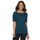 Women's Croft & Barrow&reg; Button-shoulder Boatneck Elbow Sleeve Top, Size: Small, Dark Blue