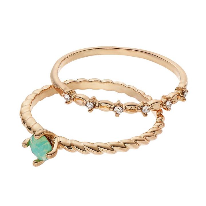 Lc Lauren Conrad Green Stone & Simulated Crystal Ring Set, Women's, Size: 7, Turq/aqua