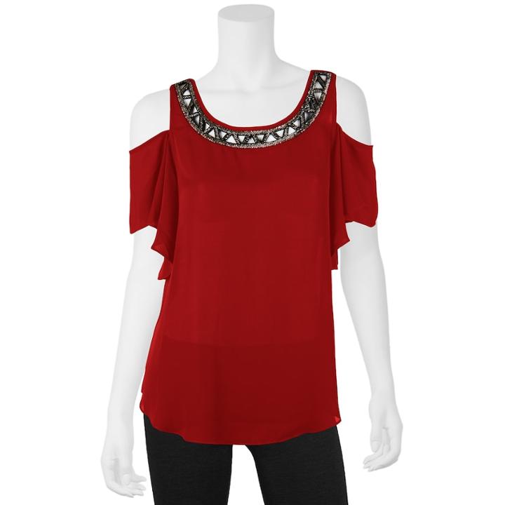 Juniors' Iz Byer Embellished Cold-shoulder Top, Teens, Size: Xl, Red