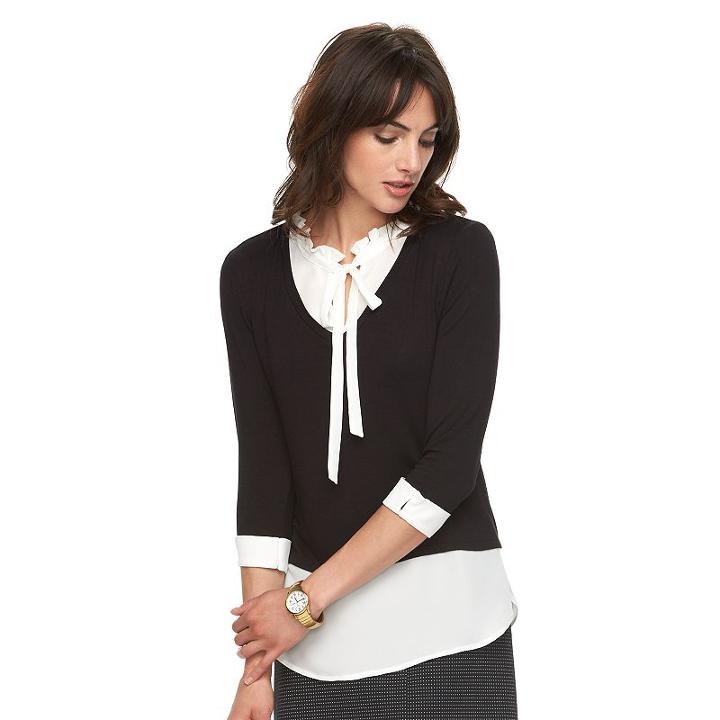 Women's Elle&trade; Ruffle Mock-layer Top, Size: Small, Black