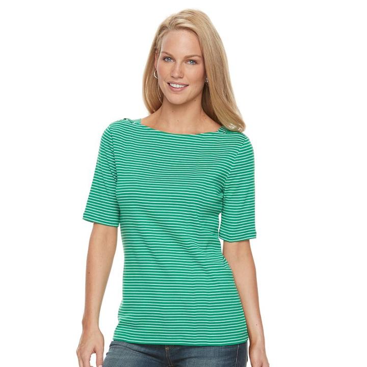 Women's Croft & Barrow&reg; Striped Boatneck Knit Top, Size: Small, Med Green