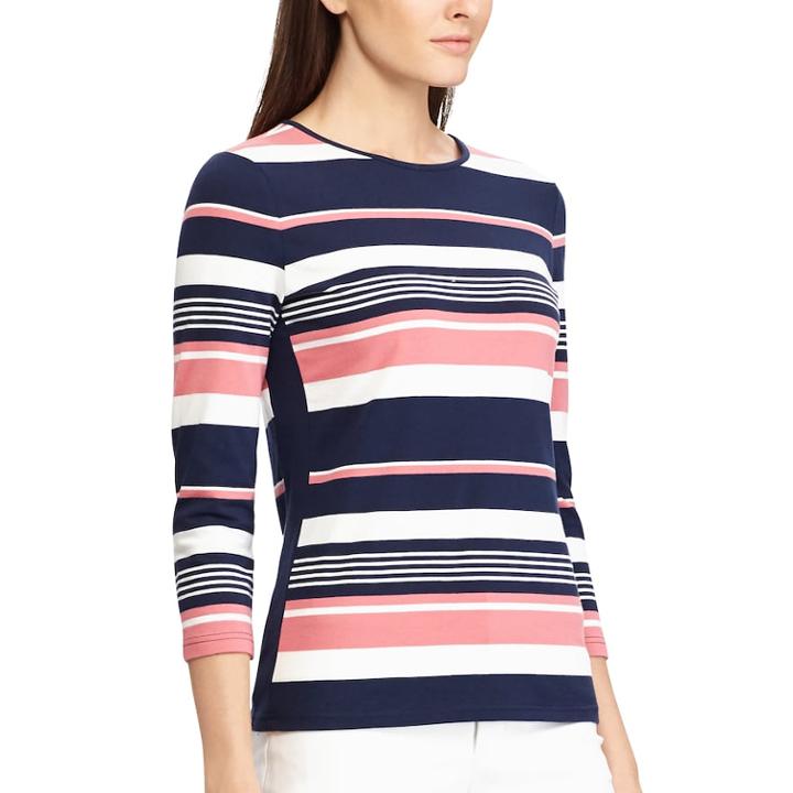 Petite Chaps Striped Top, Women's, Size: L Petite, Pink