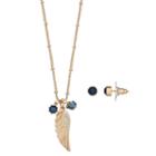 Blue Wing Charm Necklace & Stud Earring Set, Women's