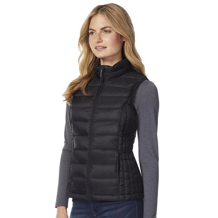 Women's Heat Keep Down Puffer Vest, Size: Large, Black