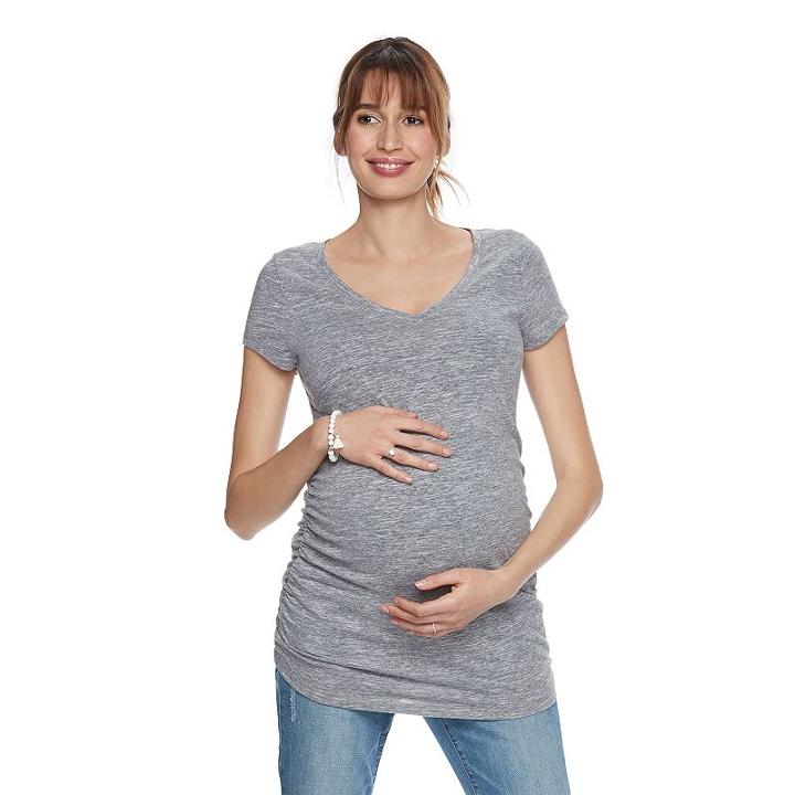Maternity A:glow Essential Ruched V-neck Tee, Women's, Size: M-mat, Oxford