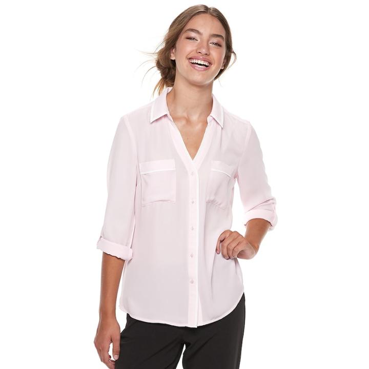 Juniors' Candie's&reg; Piped Roll-tab Blouse, Teens, Size: Xs, Lt Purple