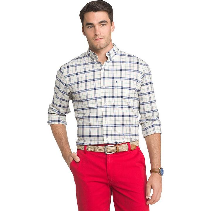 Men's Izod Saltwater Regular-fit Plaid Oxford Button-down Shirt, Size: Large, Dark Blue
