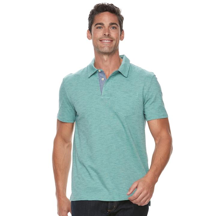 Men's Sonoma Goods For Life&trade; Classic-fit Striped Pocket Polo, Size: Large, Turquoise/blue (turq/aqua)