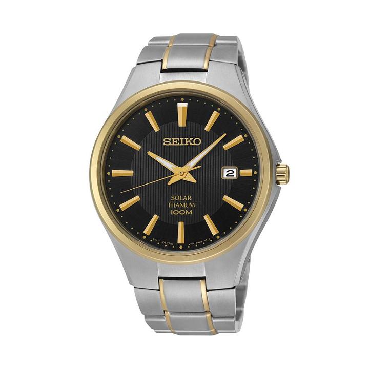 Seiko Men's Two Tone Titanium Solar Watch - Sne382, Size: Large, Multicolor