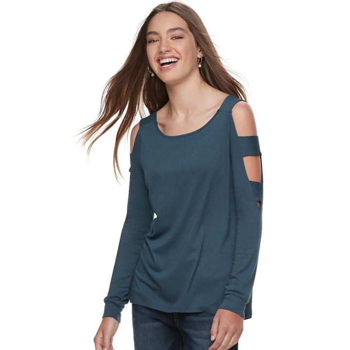 Juniors' Pink Republic Ladder Sleeve Cold-shoulder Top, Teens, Size: Xs, Blue