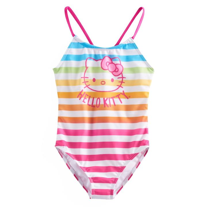 Girls 4-6x Hello Kitty&reg; Rainbow Striped One Piece Swimsuit, Size: 4, Multicolor