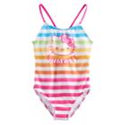 Girls 4-6x Hello Kitty&reg; Rainbow Striped One Piece Swimsuit, Size: 4, Multicolor