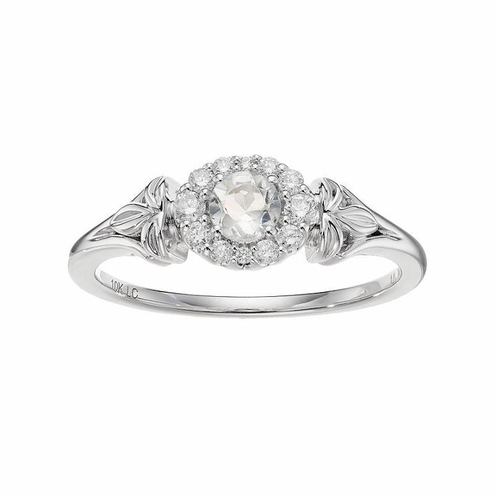 Lc Lauren Conrad 10k White Gold Green Quartz & 1/8 Carat T.w. Diamond Flower Ring, Women's, Size: 7