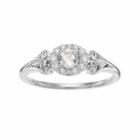 Lc Lauren Conrad 10k White Gold Green Quartz & 1/8 Carat T.w. Diamond Flower Ring, Women's, Size: 7
