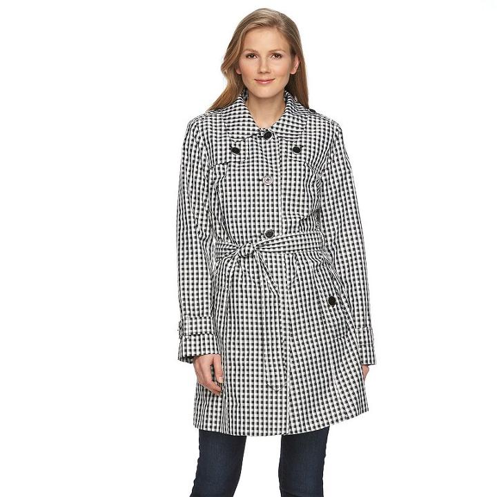 Women's Towne By London Fog Gingham Trench Coat, Size: Large, Oxford