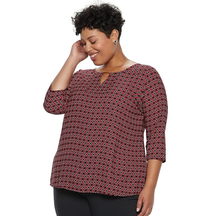 Plus Size Dana Buchman Front Keyhole Top, Women's, Size: 2xl, Dark Pink