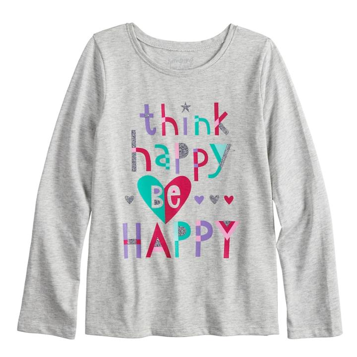Girls 4-10 Jumping Beans&reg; Think Happy, Be Happy Long Sleeve Glitter Graphic Tee, Size: 7, Light Grey