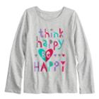 Girls 4-10 Jumping Beans&reg; Think Happy, Be Happy Long Sleeve Glitter Graphic Tee, Size: 7, Light Grey