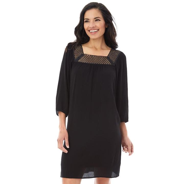 Women's Ab Studio Crochet Shift Dress, Size: Small, Black