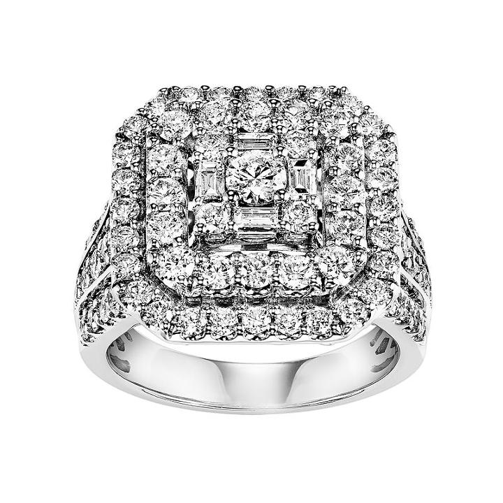 Cherish Always Certified Diamond Triple Square Halo Engagement Ring In 10k White Gold (2 Carat T.w.), Women's, Size: 8