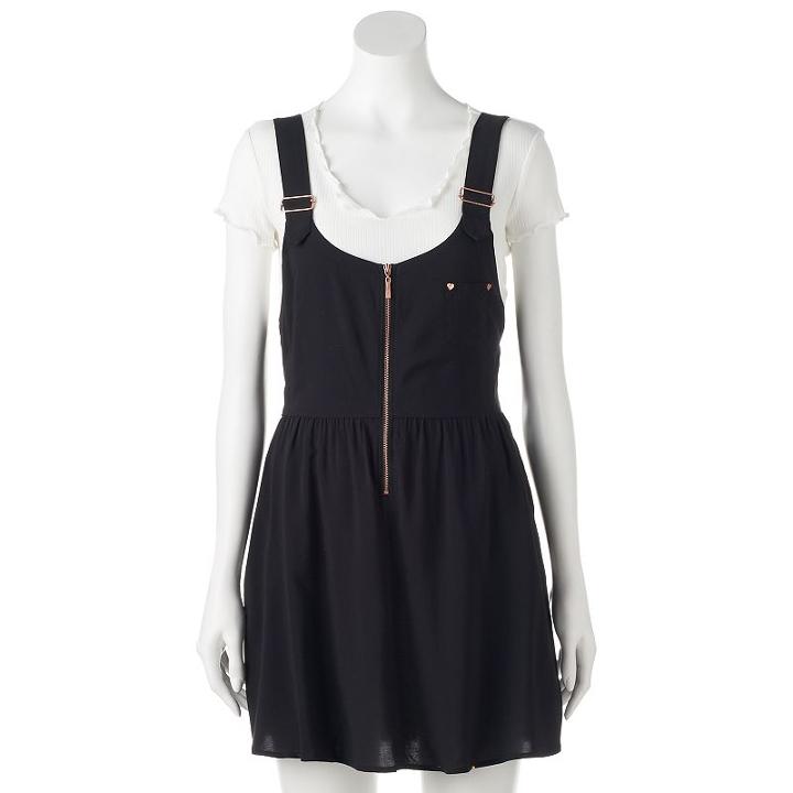 Juniors' Candie's&reg; Zip Front Pinafore Dress Set, Girl's, Size: Medium, Black