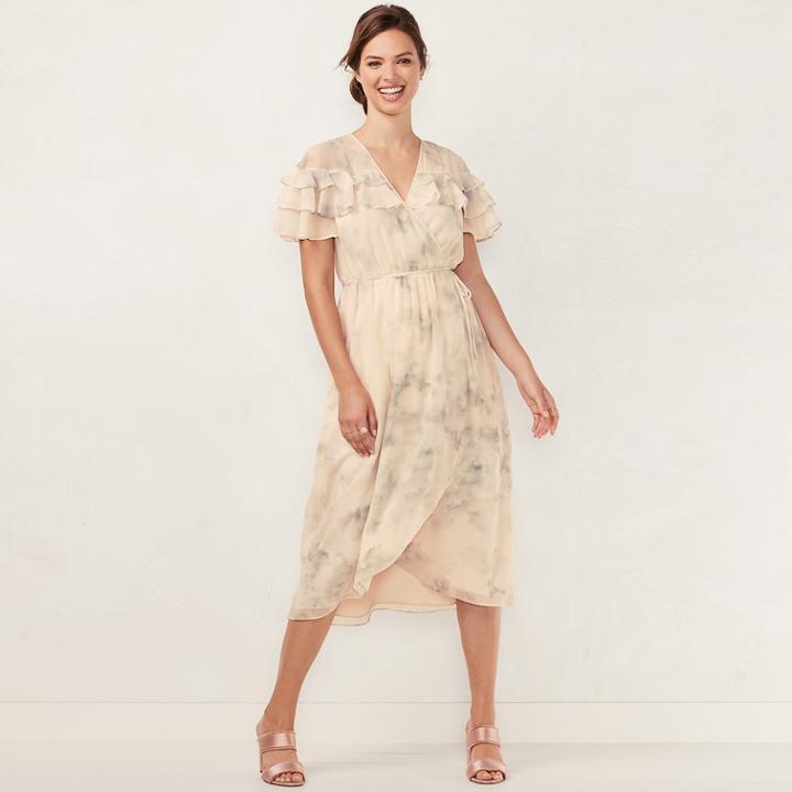 Women's Lc Lauren Conrad Ruffle Faux-wrap Midi Dress, Size: Xs, White