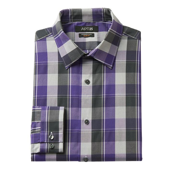 Men's Apt. 9&reg; Slim-fit Premier Flex Collar Plaid Stretch Dress Shirt, Size: 18 36/37, Purple