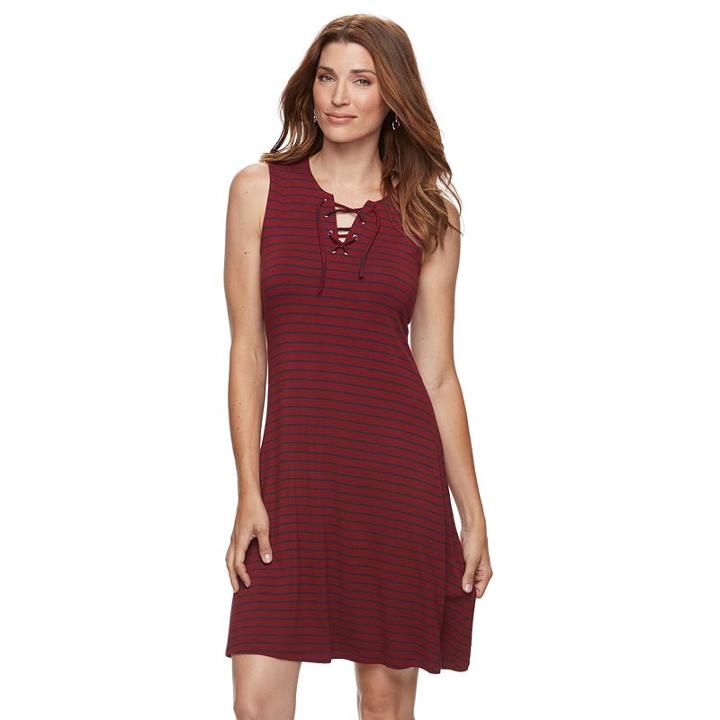 Women's Croft & Barrow&reg; Striped Lace-up Dress, Size: Xs, Dark Red