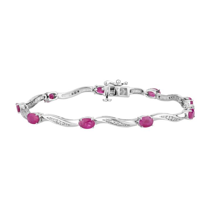 10k White Gold Ruby & 1/5 Carat T.w. Diamond Bracelet, Women's, Size: 7.5, Red