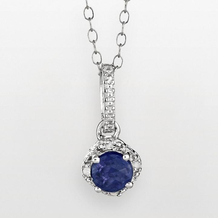 Sterling Silver Sapphire And Diamond Accent Frame Pendant, Women's, Size: 18, Blue