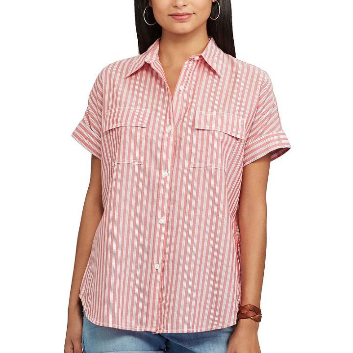 Women's Chaps Striped Oxford Shirt, Size: Large, Red