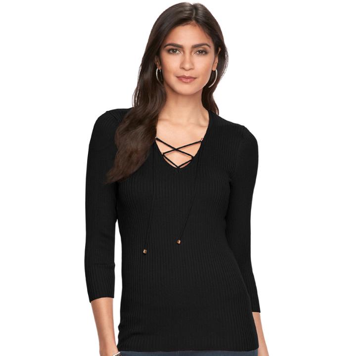 Women's Jennifer Lopez Ribbed Crisscross Tee, Size: Small, Black