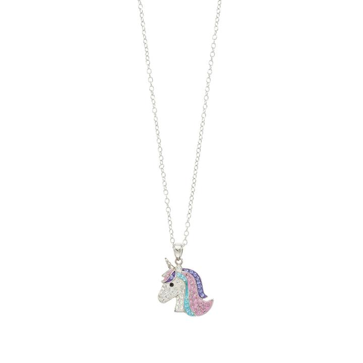 Silver Plated Crystal Unicorn Head Pendant Necklace, Women's, Size: 18, White