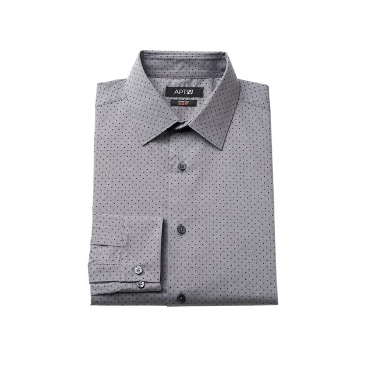 Men's Apt. 9&reg; Modern-fit Patterned Stretch Dress Shirt, Size: 14.5-32/33, Grey