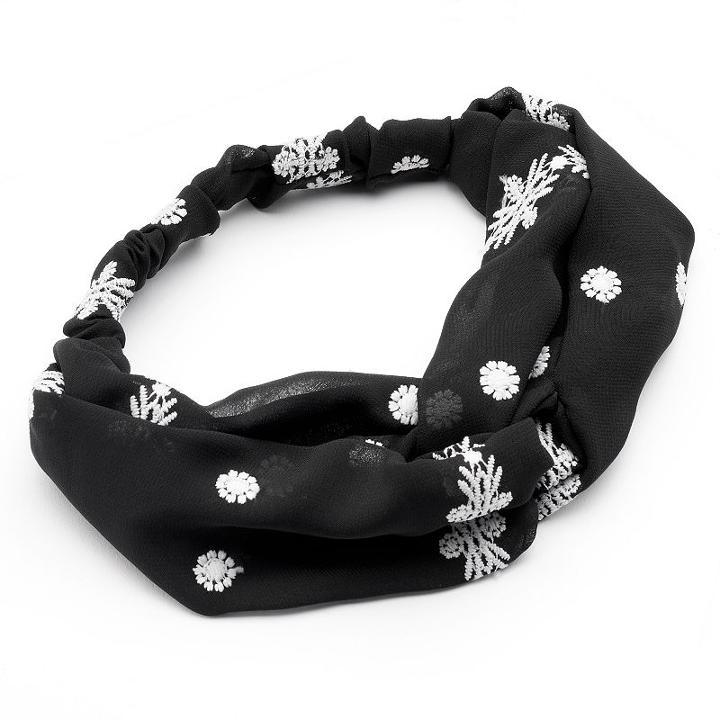 Mudd&reg; Embroidered Chiffon Elastic Head Wrap, Women's, Black