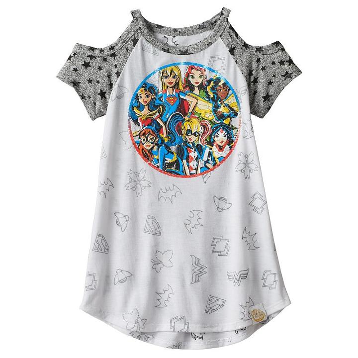 Girls 7-16 Dc Comics Super Hero Girls Power Circle Cold Shoulder Tee, Girl's, Size: Small, White Oth