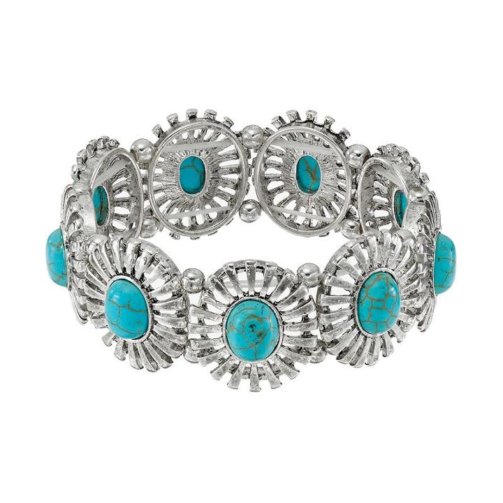 Simulated Turquoise Cabochon Stretch Bracelet, Women's, Turq/aqua
