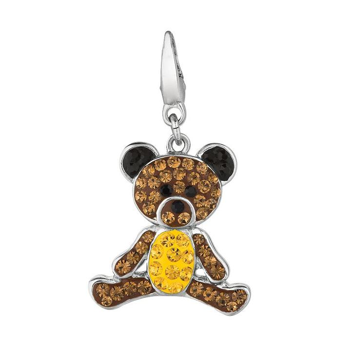 Sterling Silver Crystal Teddy Bear Charm, Women's, Brown