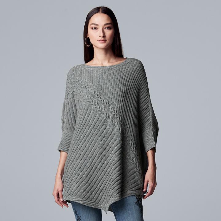Women's Simply Vera Vera Wang Ribbed Poncho Sweater, Size: L-xl, Med Grey
