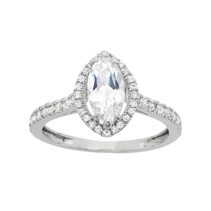 10k White Gold Cubic Zirconia Marquise Halo Engagement Ring, Women's, Size: 10