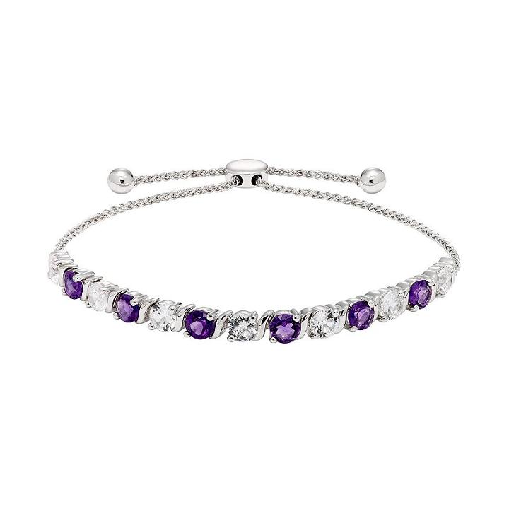 Sterling Silver Amethyst & Lab-created White Sapphire Bolo Bracelet, Women's, Size: 10, Purple