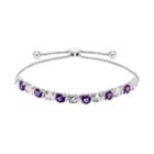 Sterling Silver Amethyst & Lab-created White Sapphire Bolo Bracelet, Women's, Size: 10, Purple