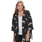 Juniors' Pink Republic Printed Open-front Kimono, Teens, Size: Medium, Black