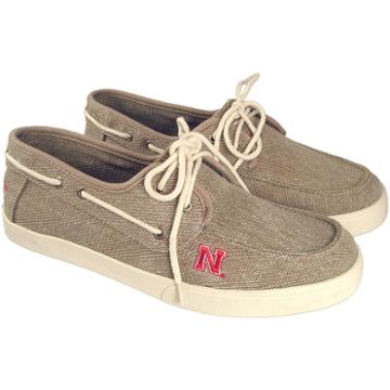 Men's Nebraska Cornhuskers Captain Boat Shoes, Size: 12, Beig/green (beig/khaki)