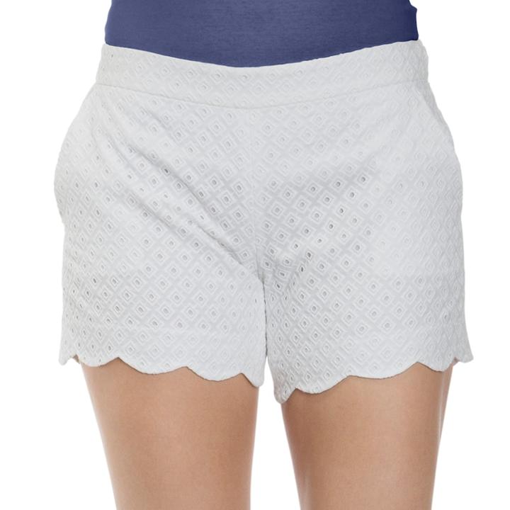 Women's Izod Eyelet Scalloped Midrise Shorts, Size: 12, White
