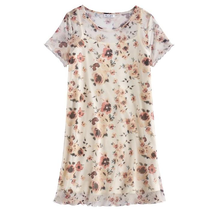 Girls 7-16 Love, Fire Floral Mesh T-shirt Dress, Girl's, Size: Xl, White Oth