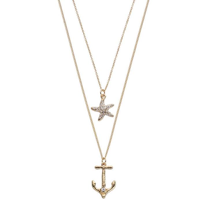 Starfish & Anchor Pendant Layered Necklace, Women's, Gold