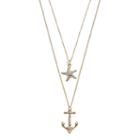Starfish & Anchor Pendant Layered Necklace, Women's, Gold